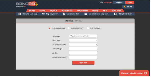 Cách nạp tiền tại nhà cái rất đơn giản