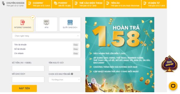 Cách nạp tiền tại nhà cái FIVE88 rất đơn giản và nhanh chóng