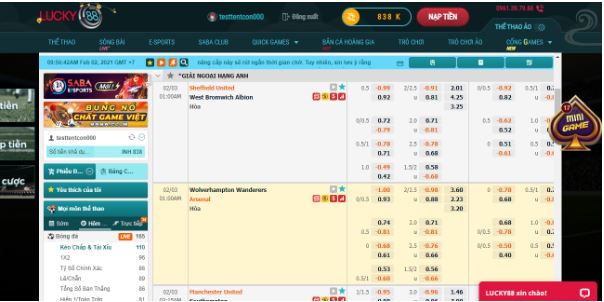 Mỗi ngày tại LUCKY88 có hàng trăm trận đấu thể thao hấp dẫn