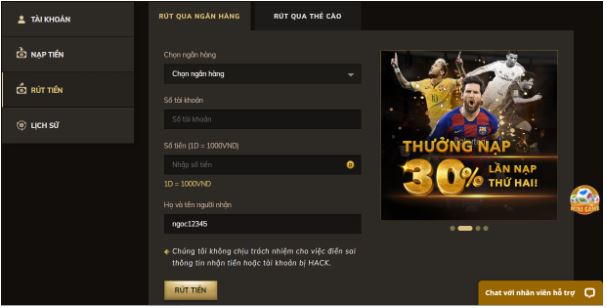 Rút tiền qua ngân hàng được nhiều người lựa chọn tại nhà cái OXBET 