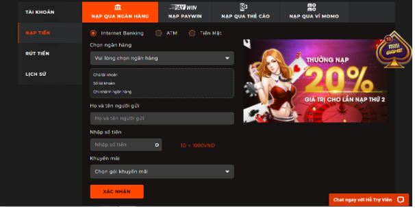 Có nhiều hình thức nạp tiền để mọi người lựa chọn